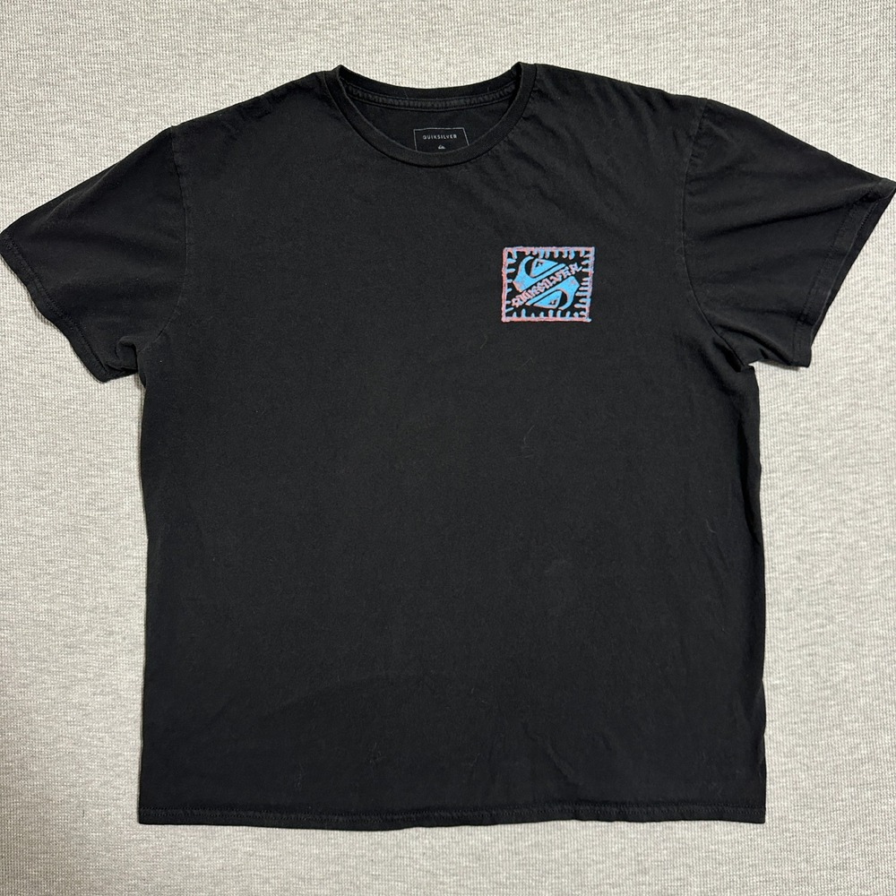 Quiksilver Black Graphic Logo T-Shirt Short Sleeve Regular Fit Mens Large